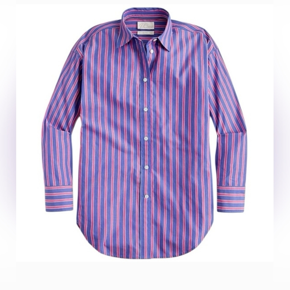 J. Crew Women's Pink Purple Stripe Menswear Poplin Button Up Shirt 2 Oversized